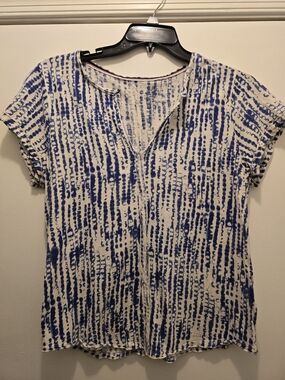 Pilcro White Tee with Blue Vertical Print